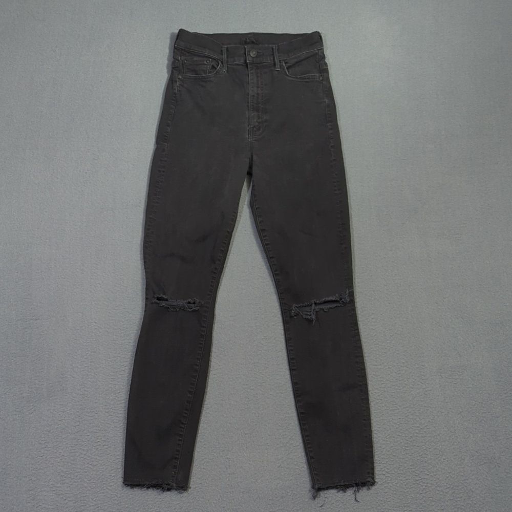 Mother Jeans Women's 27 Black The Swooner Dagger Ankle Fray Baa Baa Black Sheep